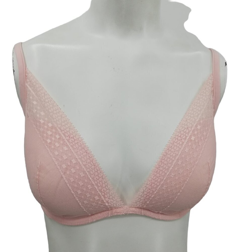 Victorias Secret Incredible Plunge Pink Lace Underwire Bra Size 34DD Sheer - Picture 4 of 11